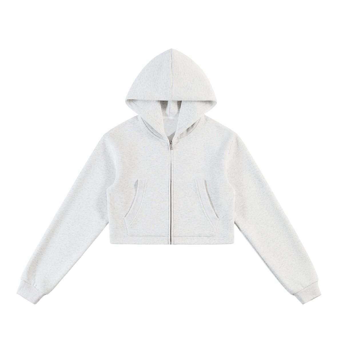 Unisex Cropped Loose-Fit Zip Hoodie in flower gray