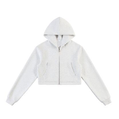 Unisex Cropped Loose-Fit Zip Hoodie in flower gray