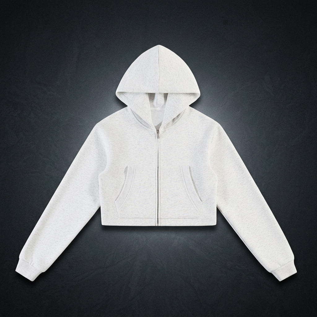 Unisex Cropped Loose-Fit Zip Hoodie