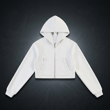 Unisex Cropped Loose-Fit Zip Hoodie