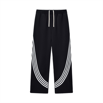 Unisex Curved Stripe Straight Sweatpants in black