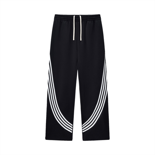 Unisex Curved Stripe Straight Sweatpants in black