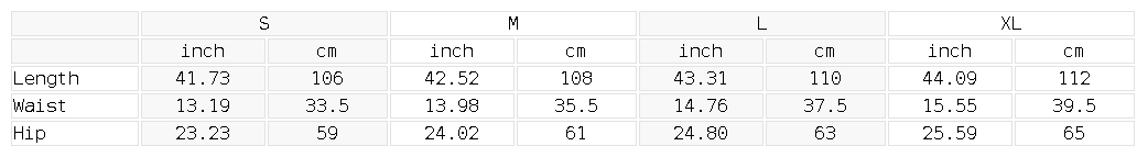 Size chart for the Unisex Curved Stripe Straight Sweatpants