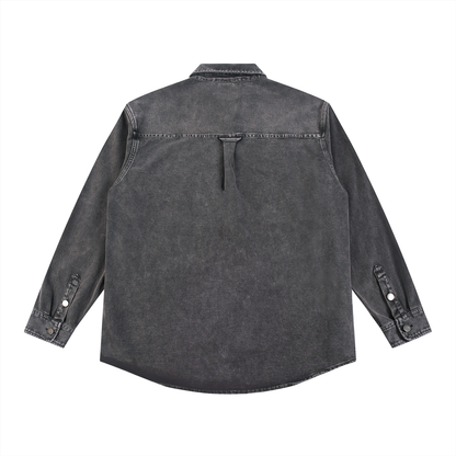 Unisex Denim Vintage Washed Jacket in dark gray, alternate angle