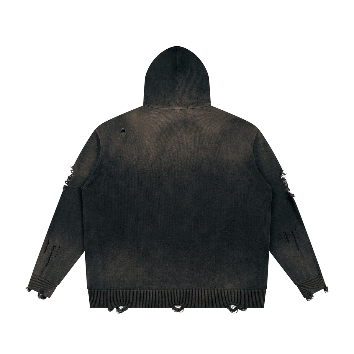 Unisex Distressed Full Zip Hoodie in black, alternate angle