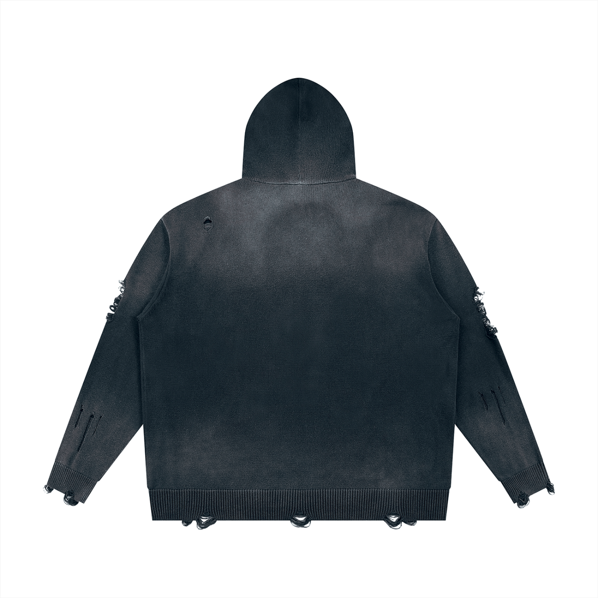 Unisex Distressed Full Zip Hoodie in dark gray, alternate angle