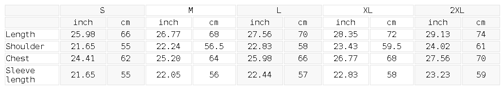 Size chart for the Unisex Distressed Full Zip Hoodie