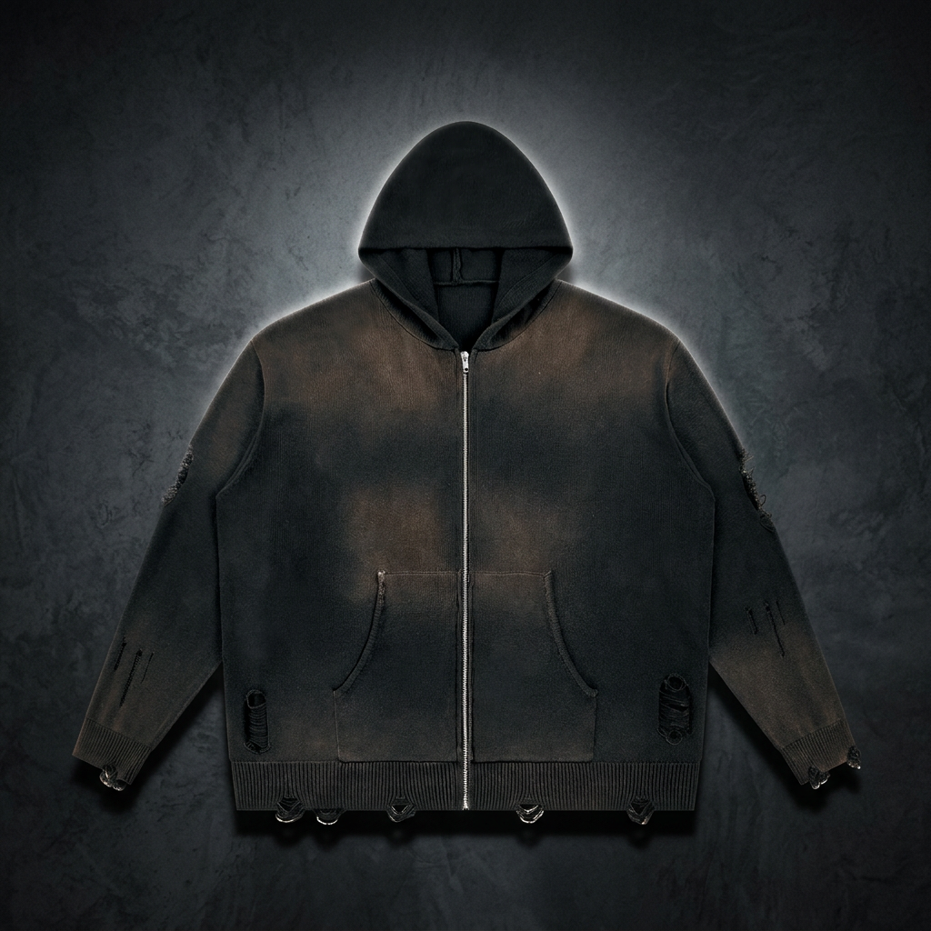 Unisex Distressed Full Zip Hoodie, view 1