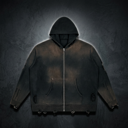 Unisex Distressed Full Zip Hoodie, view 1