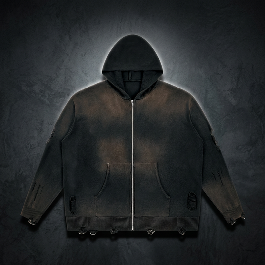 Unisex Distressed Full Zip Hoodie, view 1