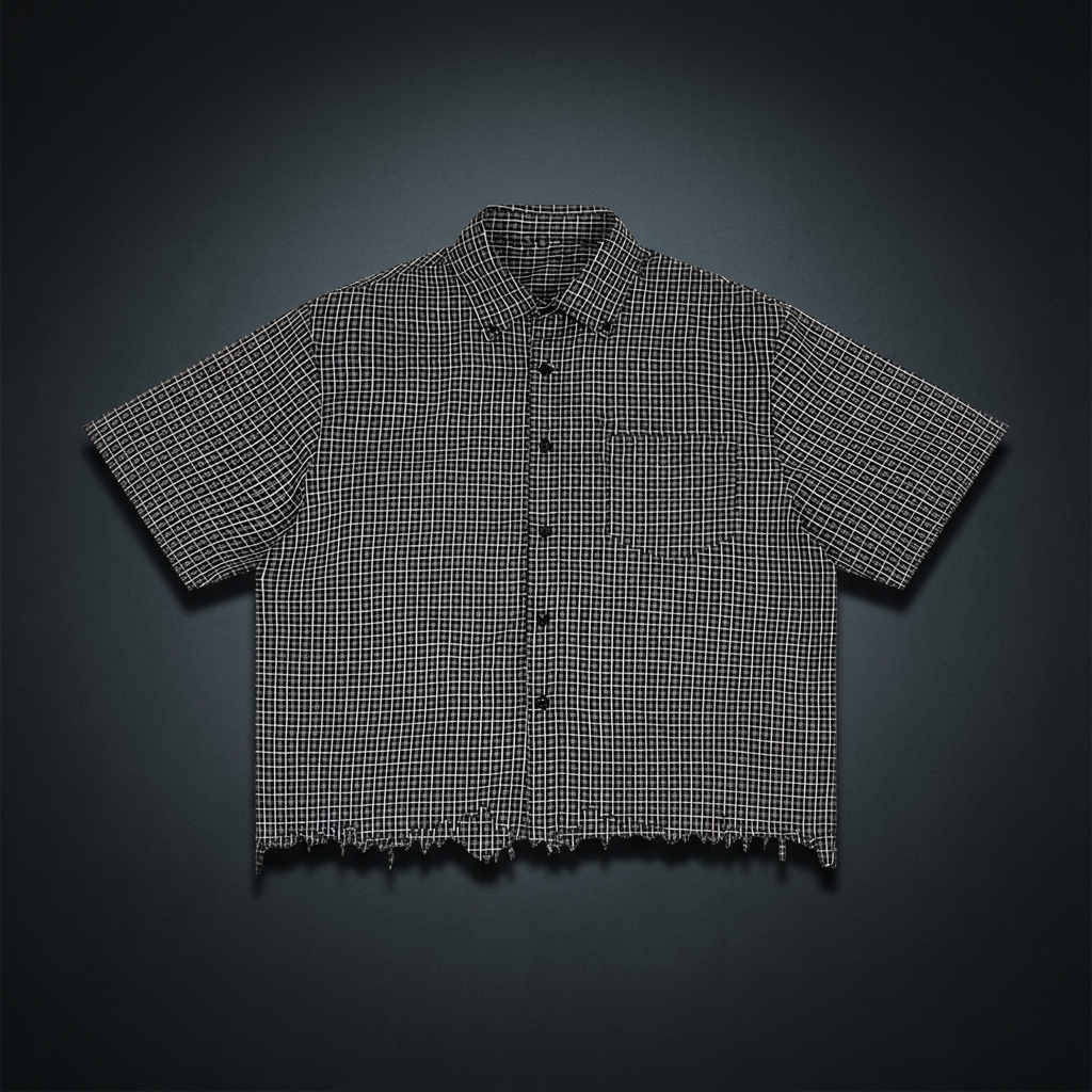 Unisex Distressed Plaid Boxy Shirt