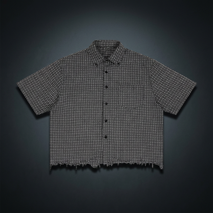 Unisex Distressed Plaid Boxy Shirt