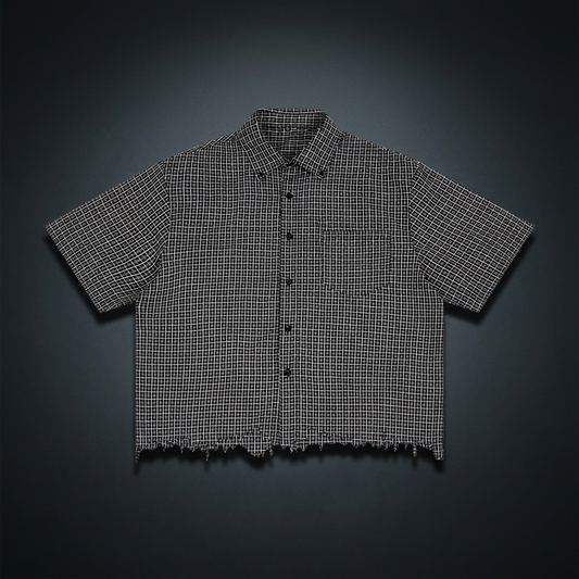 Unisex Distressed Plaid Boxy Shirt