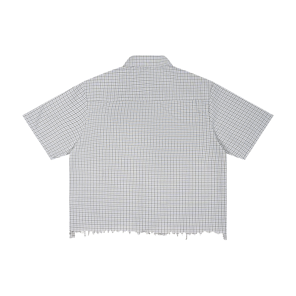 Unisex Distressed Plaid Boxy Shirt in white, alternate angle