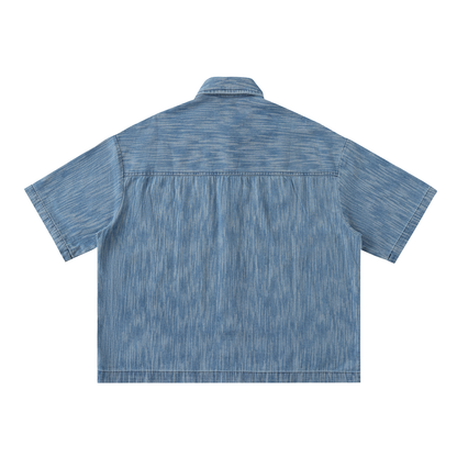 Unisex Distressed Wash Short-Sleeve Shirt in blue, alternate angle