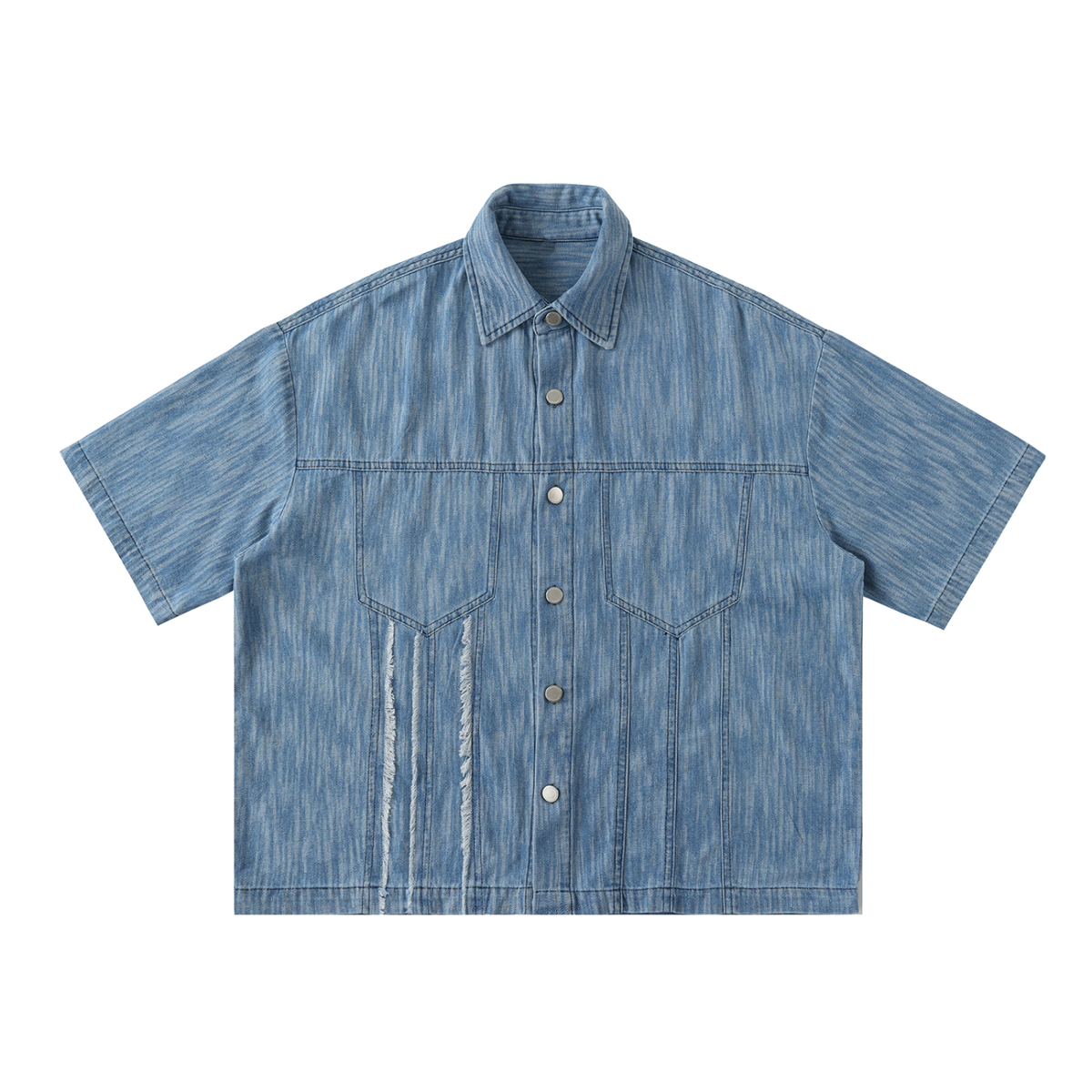 Unisex Distressed Wash Short-Sleeve Shirt in blue