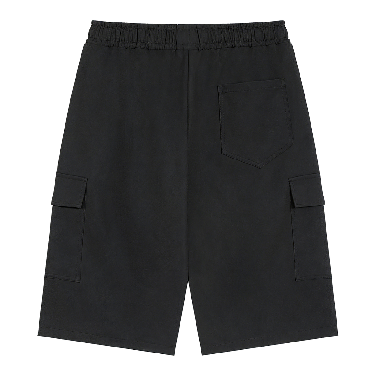 Unisex Drawstring Cargo Shorts in black, alternate angle