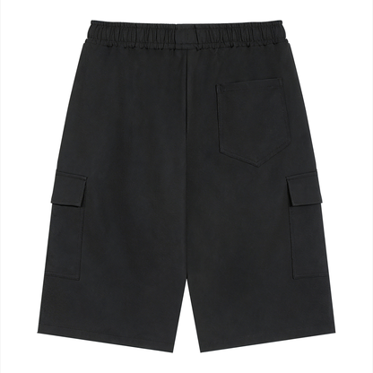 Unisex Drawstring Cargo Shorts in black, alternate angle