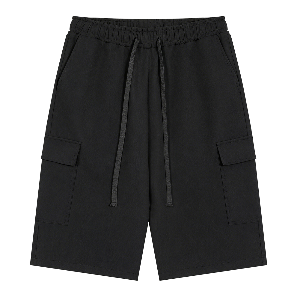 Unisex Drawstring Cargo Shorts in black