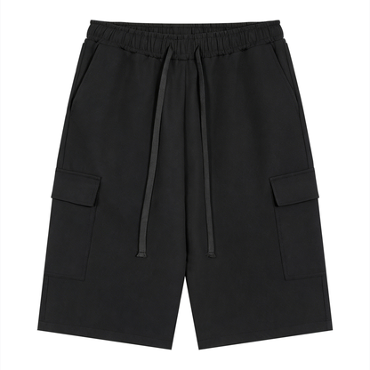 Unisex Drawstring Cargo Shorts in black