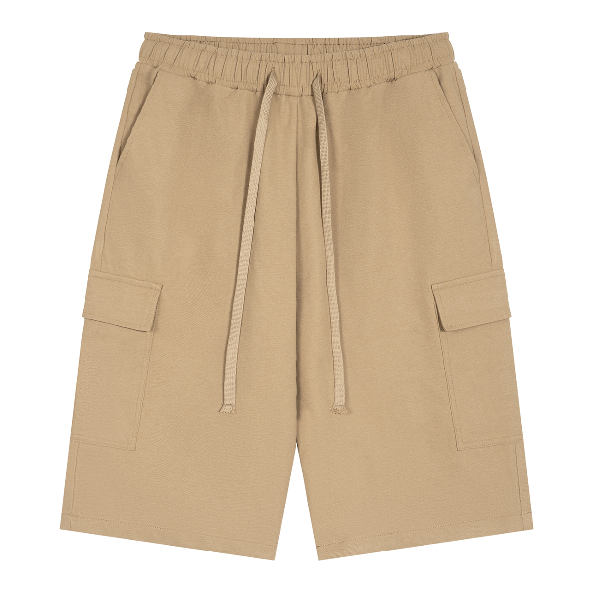 Unisex Drawstring Cargo Shorts in khaki