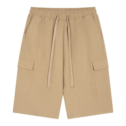 Unisex Drawstring Cargo Shorts in khaki