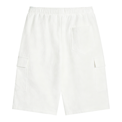 Unisex Drawstring Cargo Shorts in white, alternate angle