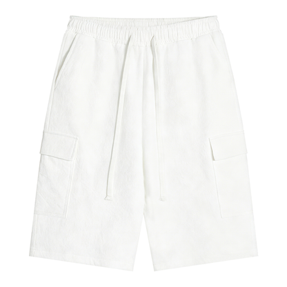 Unisex Drawstring Cargo Shorts in white