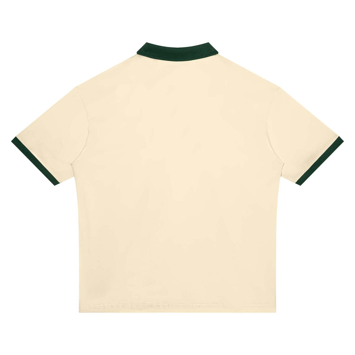 Unisex Drop Shoulder Color Block Polo Shirt in apricot with dark green, alternate angle
