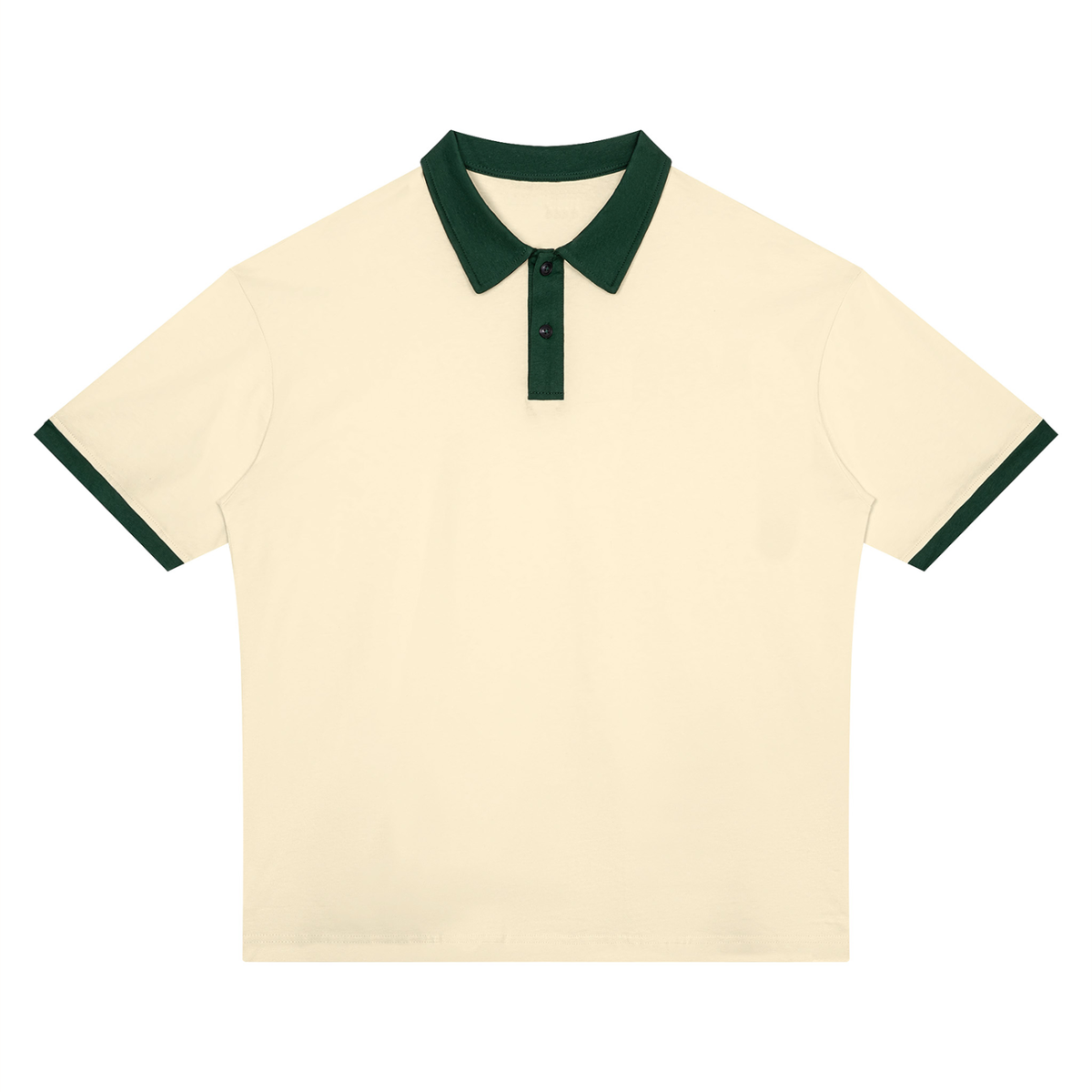 Unisex Drop Shoulder Color Block Polo Shirt in apricot with dark green