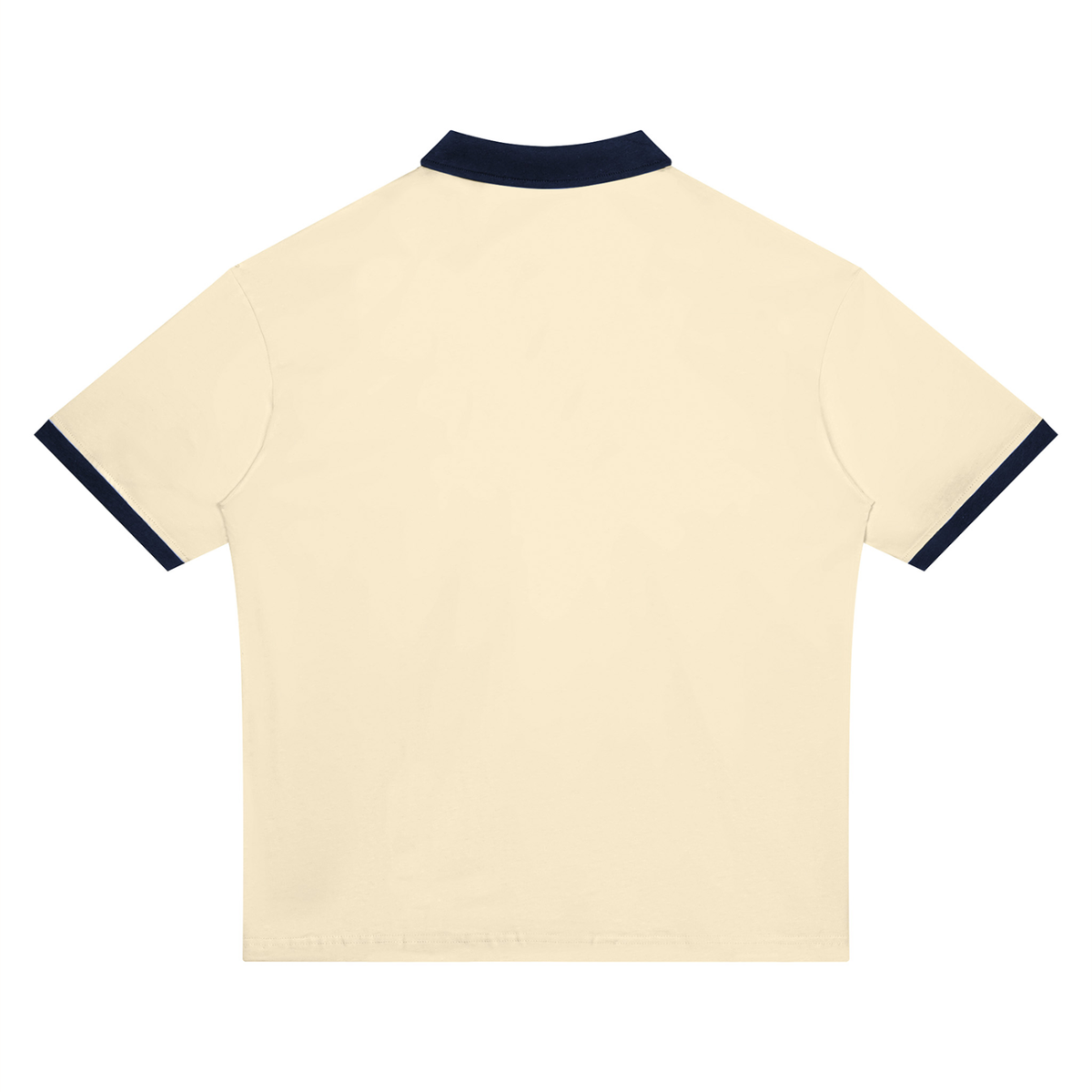 Unisex Drop Shoulder Color Block Polo Shirt in apricot with navy blue, alternate angle
