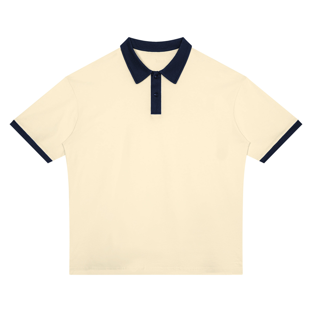 Unisex Drop Shoulder Color Block Polo Shirt in apricot with navy blue