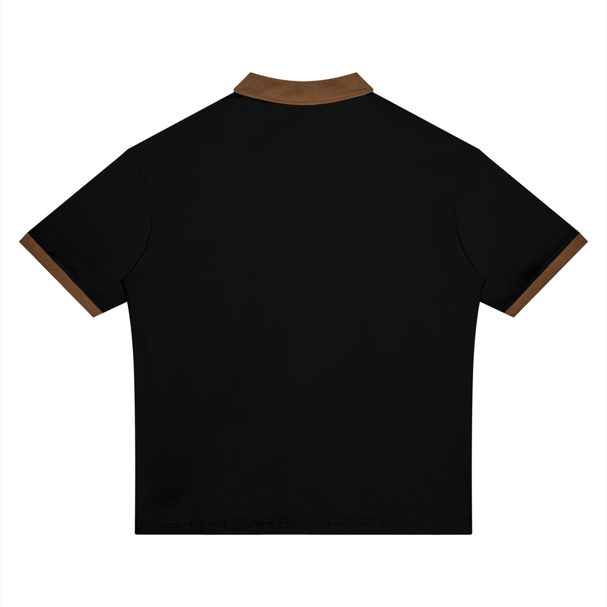 Unisex Drop Shoulder Color Block Polo Shirt in black with brown, alternate angle