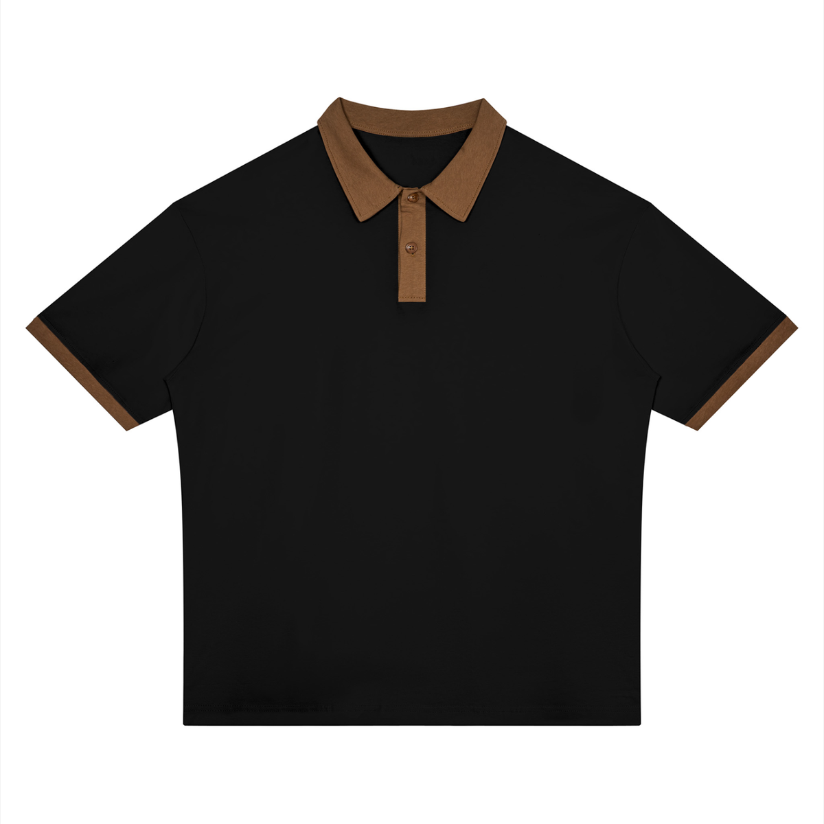 Unisex Drop Shoulder Color Block Polo Shirt in black with brown