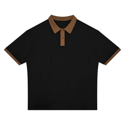 Unisex Drop Shoulder Color Block Polo Shirt in black with brown