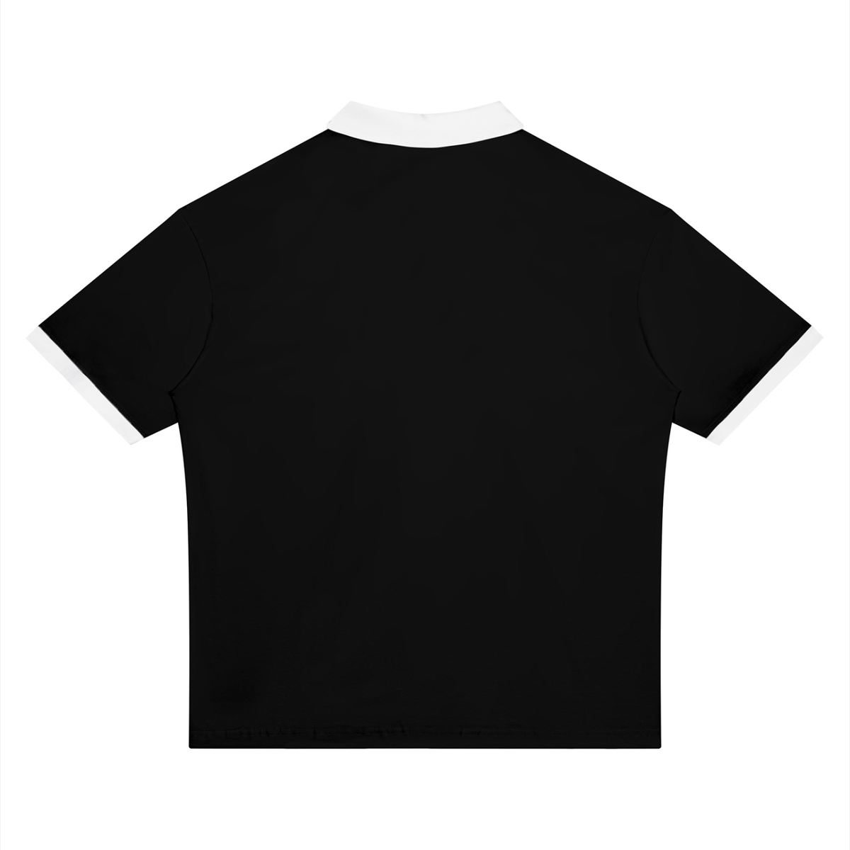 Unisex Drop Shoulder Color Block Polo Shirt in black with white, alternate angle