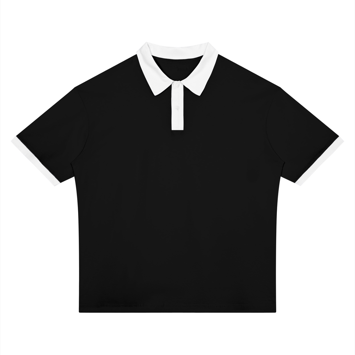 Unisex Drop Shoulder Color Block Polo Shirt in black with white