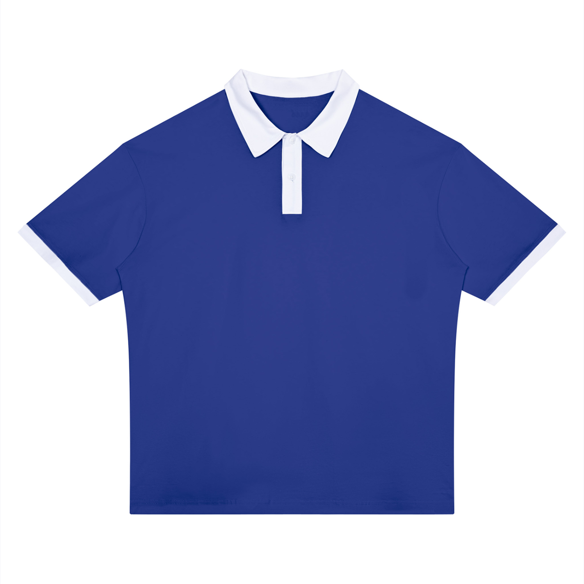 Unisex Drop Shoulder Color Block Polo Shirt in klein blue with white