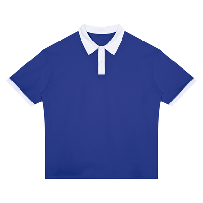Unisex Drop Shoulder Color Block Polo Shirt in klein blue with white