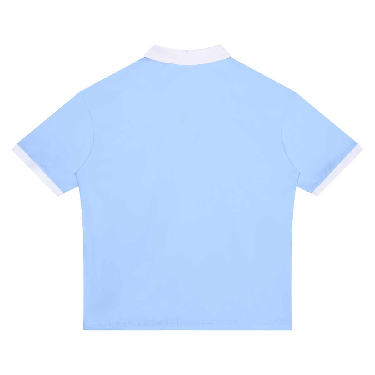 Unisex Drop Shoulder Color Block Polo Shirt in light blue with white, alternate angle