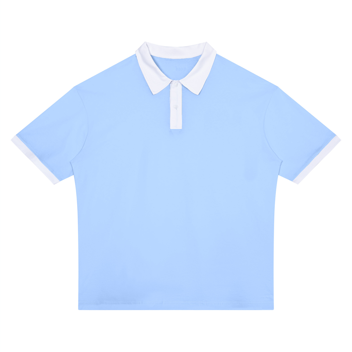 Unisex Drop Shoulder Color Block Polo Shirt in light blue with white