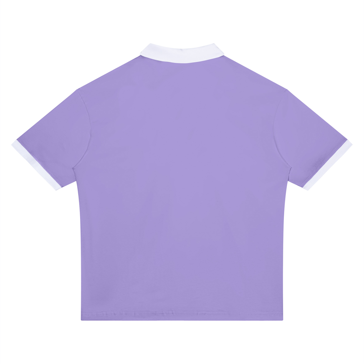 Unisex Drop Shoulder Color Block Polo Shirt in light purple with white, alternate angle