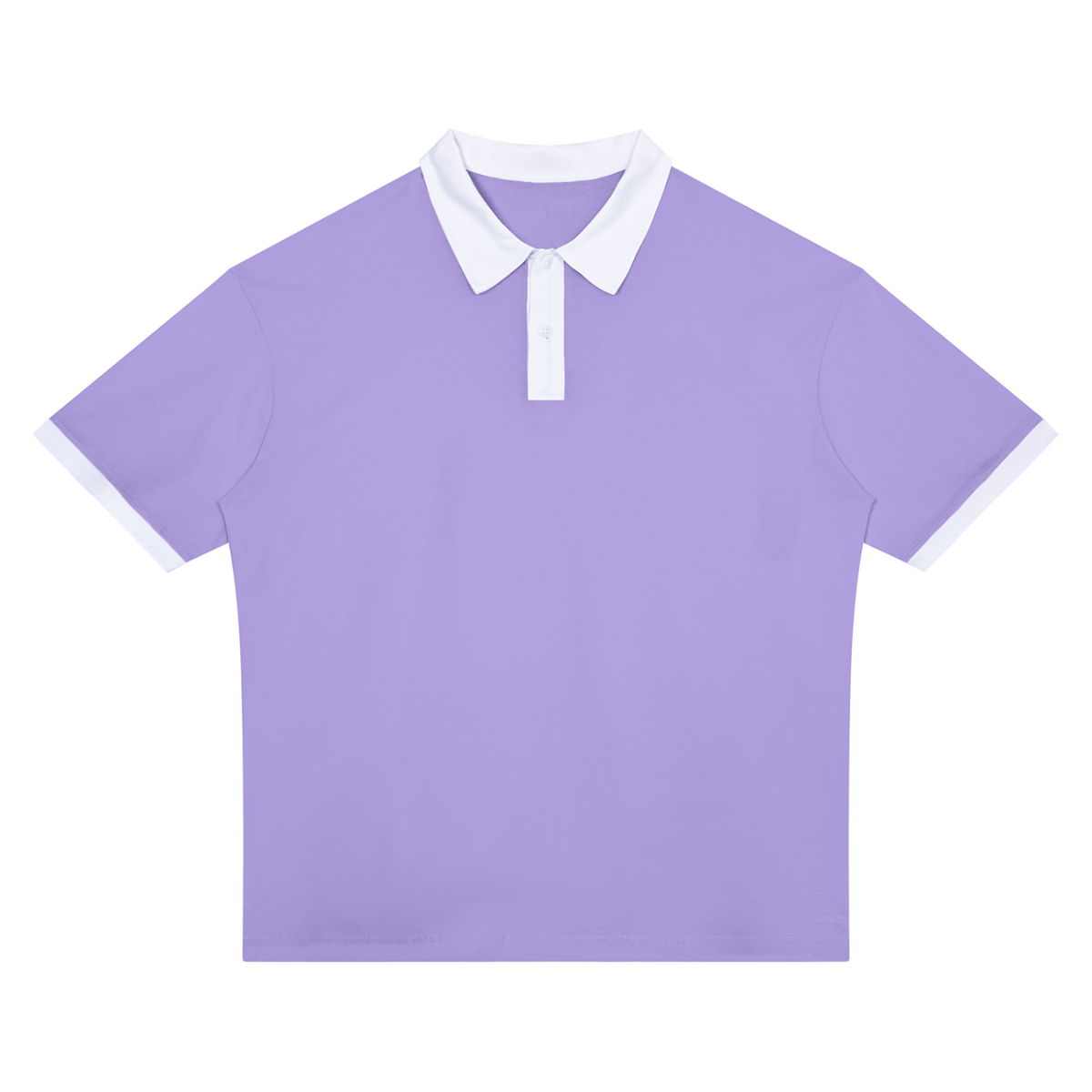 Unisex Drop Shoulder Color Block Polo Shirt in light purple with white