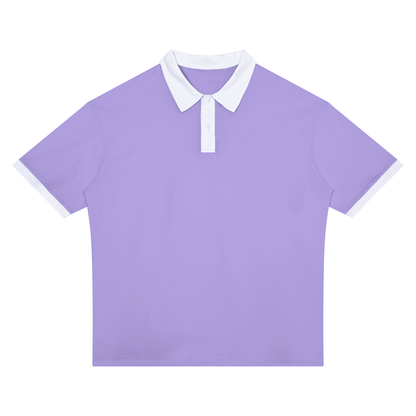 Unisex Drop Shoulder Color Block Polo Shirt in light purple with white