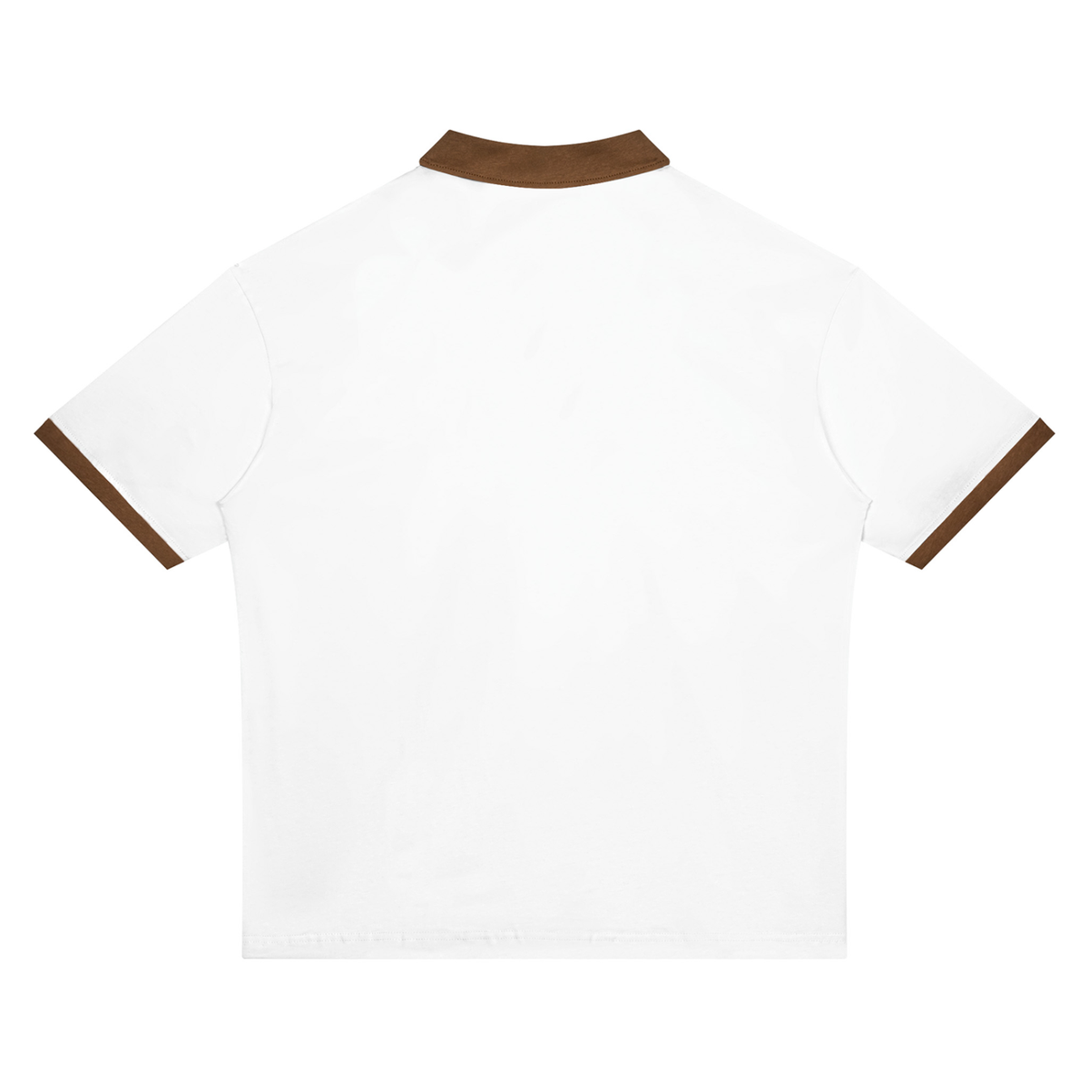 Unisex Drop Shoulder Color Block Polo Shirt in white with brown, alternate angle