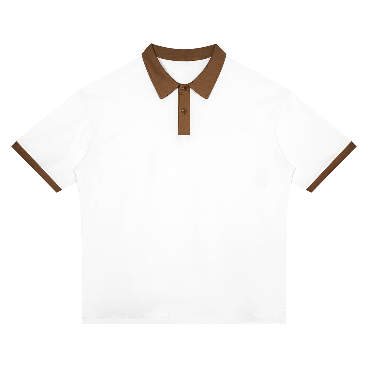 Unisex Drop Shoulder Color Block Polo Shirt in white with brown
