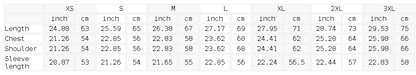 Size chart for the Unisex Drop Shoulder Crewneck Sweatshirt