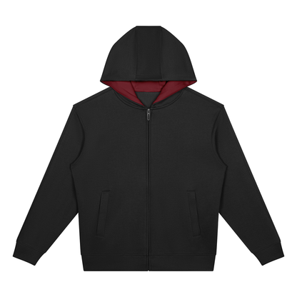 Unisex Drop Shoulder Full Zip Hoodie in black