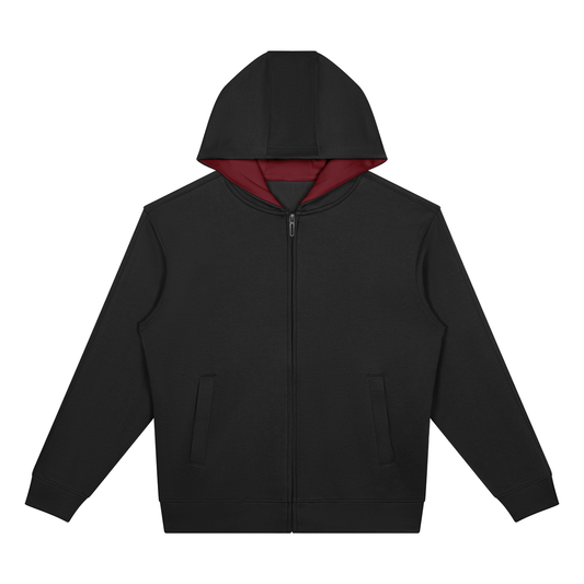 Unisex Drop Shoulder Full Zip Hoodie in black