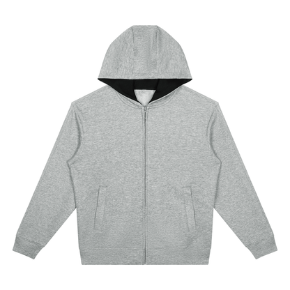 Unisex Drop Shoulder Full Zip Hoodie in flower gray